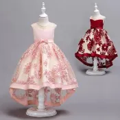 【橘魔法】立體繡夢幻前短後長小禮服 童裝 兒童 女童 童裝 婚禮 花童 喜宴 紗裙 全家福 攝影 連身洋裝