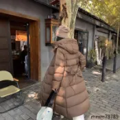 免運 韓國代購🔊零下-30度🔥羽絨服女 雪地 長版羽絨外套  羽絨服女潮流新品過膝長款修身顯瘦外套蝴蝶結帶裝飾9