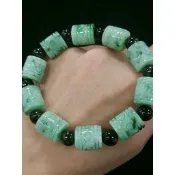 天然緬甸玉A貨翡翠雕刻路路通 手珠 手鍊 手串