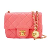Chanel 菱格羊皮金球調節釦方胖斜背包-17cm(AS1786-蜜桃粉)