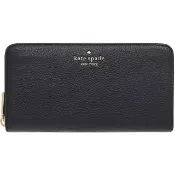【KATE SPADE】Leila黑色鵝卵石皮革小桃心拉鍊式長夾