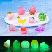 迷你夜光水果食玩柿子芒果草莓桃子荔枝西瓜榴蓮楊桃香蕉仿真模型 3KP6