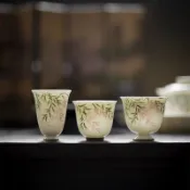 玉泥手繪品茗杯 高足聞香杯 紫藤茶杯 手工陶瓷茶具 家用功夫茶杯 主人杯 高質感喝茶杯