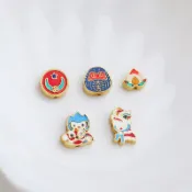 Xs---沙金彩色滴油十字通孔隔珠雙面舞獅復古星月串珠資料diy編繩飾品