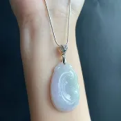 天然緬甸玉翡翠 如意吊墜 冰糯種春帶彩紫綠翡翠如意項鍊 吉