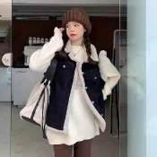 【ONEY 歐妮】★羊羔絨保暖牛仔外套(女外套/馬甲/背心/休閒/百搭/通勤/日系)