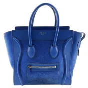 【DOKODEMO】二手CELINE Luggage Micro 絨面革和小牛皮手提包。義大利製造。藍色，拉鍊。女士款