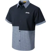 (店+)【JEEP】Jeep吉普 美系復古vintage小眾拼接假兩件POLO學院風潮牌舒適簡約潮流寬鬆無性別主義設計感休閒百搭翻領半袖牛仔外套襯衫 男女同款