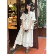 YG 日系套裝 多巴胺穿搭 可愛套裝 少女 減齡小雨良品日系海軍領繡花短袖襯衫半身裙套裝女夏款小個子甜美上衣