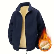 (店+)保暖外套男男生大尺碼短版防寒休閒立領刷毛外套防風外套抓絨衣運動外套冬季登山戶外寬鬆內搭禦寒情侶男女款男裝夾克風衣外套衛衣外套
