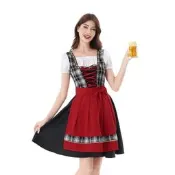 【愛購】狂歡節女士傳統德國啤酒節服裝慕尼黑巴伐利亞Dirndl黑格子連衣裙