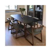 (店+)火燒石餐桌火山石餐桌黑色大理石餐桌椅飯桌家用小戶型現代簡約
