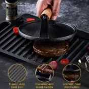 牛排壓肉器 條紋壓肉器 牛排壓平器 漢堡壓板 鑄鐵壓煎牛排烤肉鐵板魷魚壓板燒烤肉板圓形長方形生鐵壓板壓肉盤s_jbs