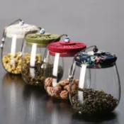 喜挖2店 【喜挖】大號玻璃茶葉罐復古布蓋透明密封罐瓶子花茶糖果雜糧儲物罐