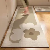 可客製 日系米色係 花 廚房地墊 矽藻土 吸水吸油 大尺寸 速幹止滑 軟式矽藻土地墊 長條長型 防滑脚踏墊 珪藻土軟地墊