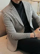 全球選品1館 生活百貨 高級感千鳥格子西裝外套男士修身休閒正裝西服單西英倫雅痞潮