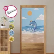 【巴芙洛】清新油畫風日式棉麻門簾85x150cm送門簾桿(長門簾/免打孔穿桿門簾/日式門簾)