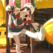 台灣出貨🎄聖誕紅色菱格毛衣針織衫上衣慵懶美拉德長袖2024年秋冬圓領套頭女 聖誕服 聖誕節衣服 聖誕裝 角色扮演