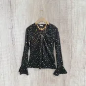 *♡*0918/黑棕色/圓點黏亮片.荷葉袖上衣/適XS-S/近新/二手衣《Anna的百寶箱》