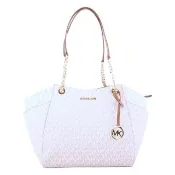 【Michael Kors】金字滿版防刮PVC鍊帶肩背托特包(白)