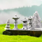 【多樂】園藝微景觀 小擺件 復古假山石頭 疊石 燈塔 橋 船 台階 石塔 仿古房屋建築模型 苔蘚多肉植物盆栽裝飾