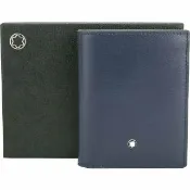 【MONTBLANC 萬寶龍】Meisterstuck 滑面牛皮6卡對折短夾(深藍色)
