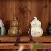 茶葉罐 茶罐 茶倉 茶葉儲存罐 密封罐 陶瓷罐 儲茶罐 陶瓷葫蘆旅行便攜客廳玄關禪意瓷器密封儲物茶葉罐擺件白棕色防潮