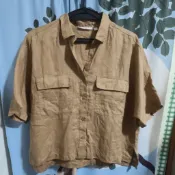 Uniqlo棕色特級亞麻寬版開襟上衣