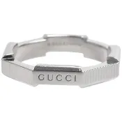 【GUCCI 古馳】GUCCI 經典Link to Love系列條紋刻花18K白金戒指(銀色662098-J8502-9000)