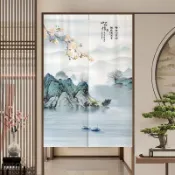 臺灣出貨🚚山水畫門簾玄關過道中古風隔斷簾臥室半截掛簾衛生間廁所遮擋簾子客製化門簾 風水門簾 隔斷門簾