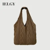 IELGY 女士百搭復古針織包 手工毛線編織托特包 單肩手提購物袋