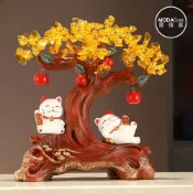 【康是美官方網購】摩達客◉開運招財◉金錢樹木紋幸福情侶躺賺招財貓發財擺飾_客廳玄關臥室好風水好運勢_廠商直送