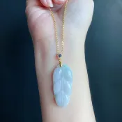 天然緬甸玉翡翠-淡紫飄綠 葉子 項鍊 禮物 一葉致富 禮物