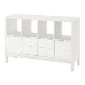 【IKEA 宜家家居】KALLAX 層架組合附底架, 含2門/4抽屜/白色, 147x94 公分