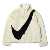 (店+)【NIKE 耐吉】NIKE FAUX FUR JACKET 立領外套 毛絨絨 大勾勾 米白 女款 CU6559-238
