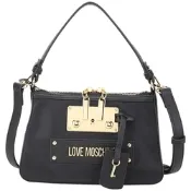 LOVE MOSCHINO 金屬鎖牌尼龍拼皮可拆斜背/腋下包(黑色/附鑰匙吊飾)