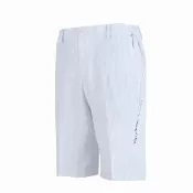 【PING】男款直條紋鬆緊褲頭高彈力休閒短褲-白(吸濕排汗/抗UV/GOLF/高爾夫短褲/PD25110-73)