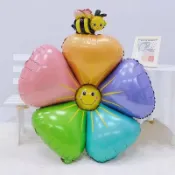 38吋 彩色蜜蜂 雛菊 花朵 五瓣花 氣球 鋁箔氣球 派對用品 婚禮小物 生日派對 生日佈置 派對小物 派對佈置 現貨