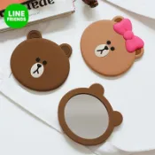 台灣現貨❤️LINE FRIENDS便攜式化妝鏡 可愛隨身鏡 外出補妝鏡 圓形小鏡子單面鏡子 布朗熊圓鏡子卡通熊大小鏡子