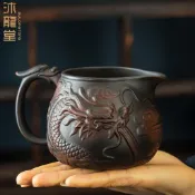 限時下殺紫陶公道杯茶濾一體分茶器大容量祥龍紫砂公杯高檔堆雕家用茶海限定