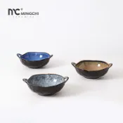 極簡高顏值 | 帶把手日式雙耳碗陶瓷高顔值拌麵大碗不規則家用單個螺螄粉泡麵碗