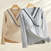 鑫弘數碼影像 孕婦秋衣純棉秋冬款哺乳睡衣四季保暖免穿內衣月子服上衣打底衣鑫弘-素時衣櫥