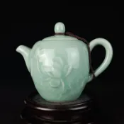 銀聯網日用品生活館 龍泉窯青瓷茶壺小茶壺功夫茶具配件工藝品擺件荷花茶壺茶具陶瓷1入
