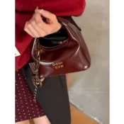 墨韵書香 韓版小衆手提包包女新款秋冬單肩斜挎包百搭複古酒紅色餃子包