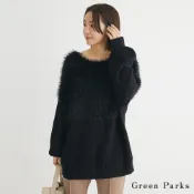 Green Parks 毛茸茸拼接針織長版上衣(6P37L2C0400)
