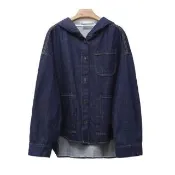 【巴黎精品】美式牛仔外套丹寧夾克經典牛仔襯衫休閒長袖上衣(寬鬆連帽前短後長女外套n1jc19)
