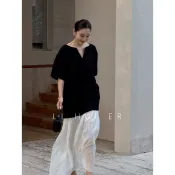 諾亞方舟高級配色拼接洋裝女度假長裙