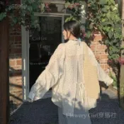🌷台灣出貨🌷FG穿搭社 韓系波點長袖襯衫女 夏季設計感露背繫帶寬鬆防曬開衫別緻絕美上衣 長袖開衫 空調衫 洋裝 外搭