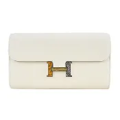 HERMES 愛馬仕 Constance to go Epsom 長夾/斜背兩用包(Z刻/AB 奶油白/蜥蜴鱷魚皮釦)
