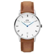 【Daniel Wellington】Dapper 經典淺棕色皮革腕錶-銀框/34mm(DW00100114)
